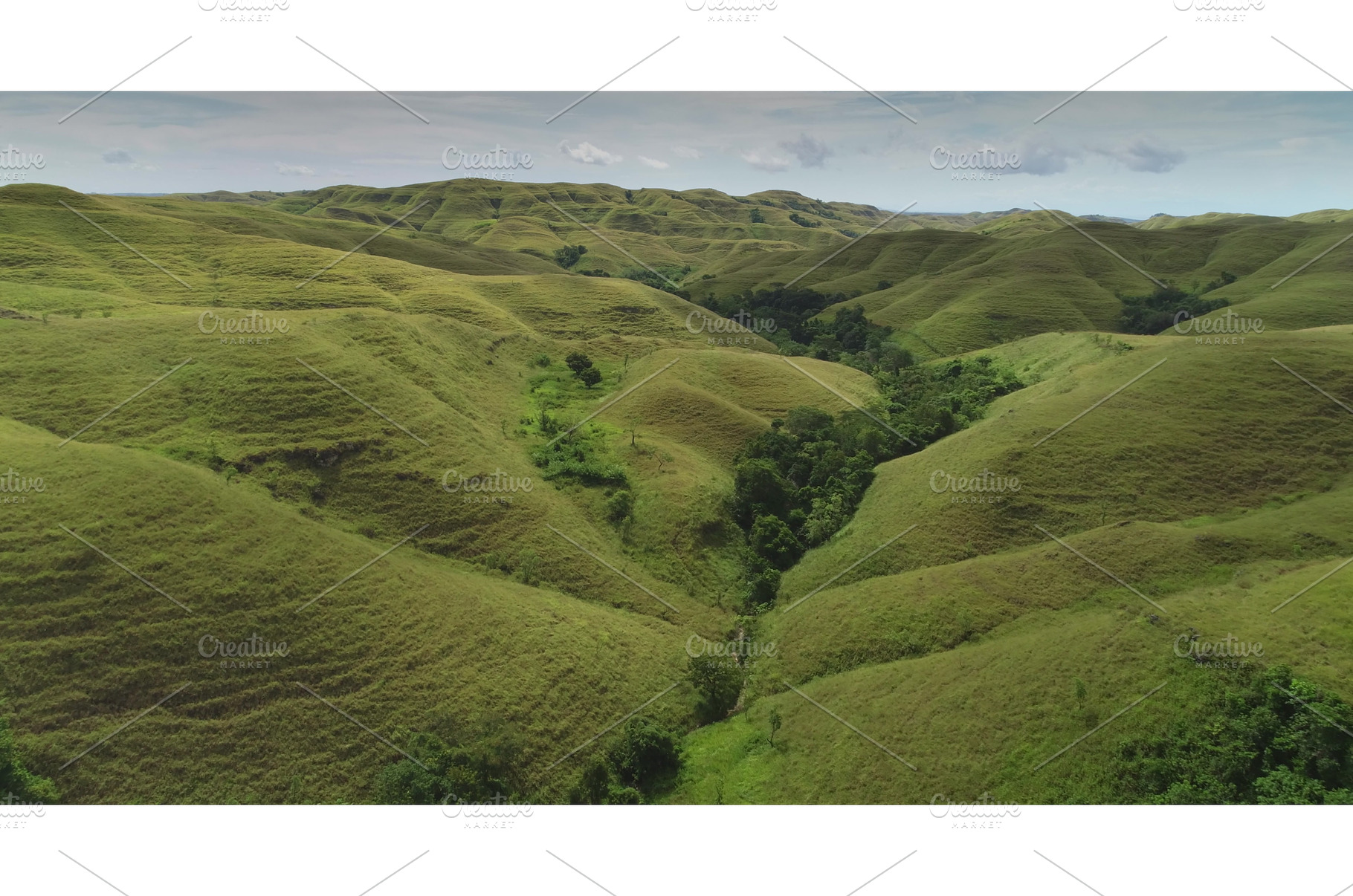 Lush green hills rolling across, a Nature Photo by Goinyk