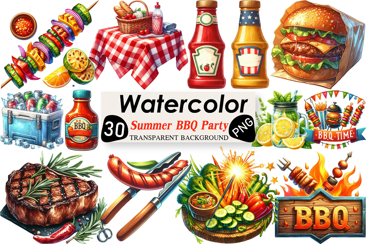 Summer BBQ Party Clipart, an Illustration by Black Bird Studio (Photo 1 of 6)