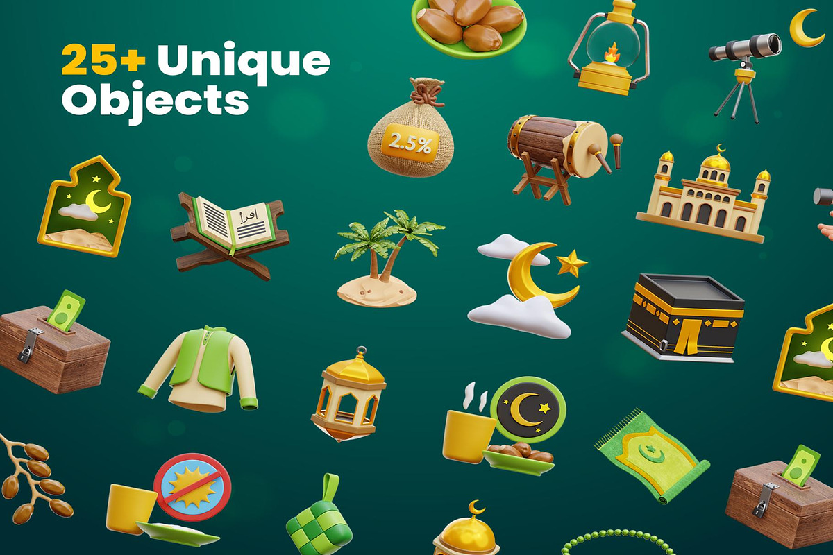 Ramadan and Eid Mubarak 3D Icons, an Object Illustration by Lumina_ui_ux202 (Photo 4 of 6)
