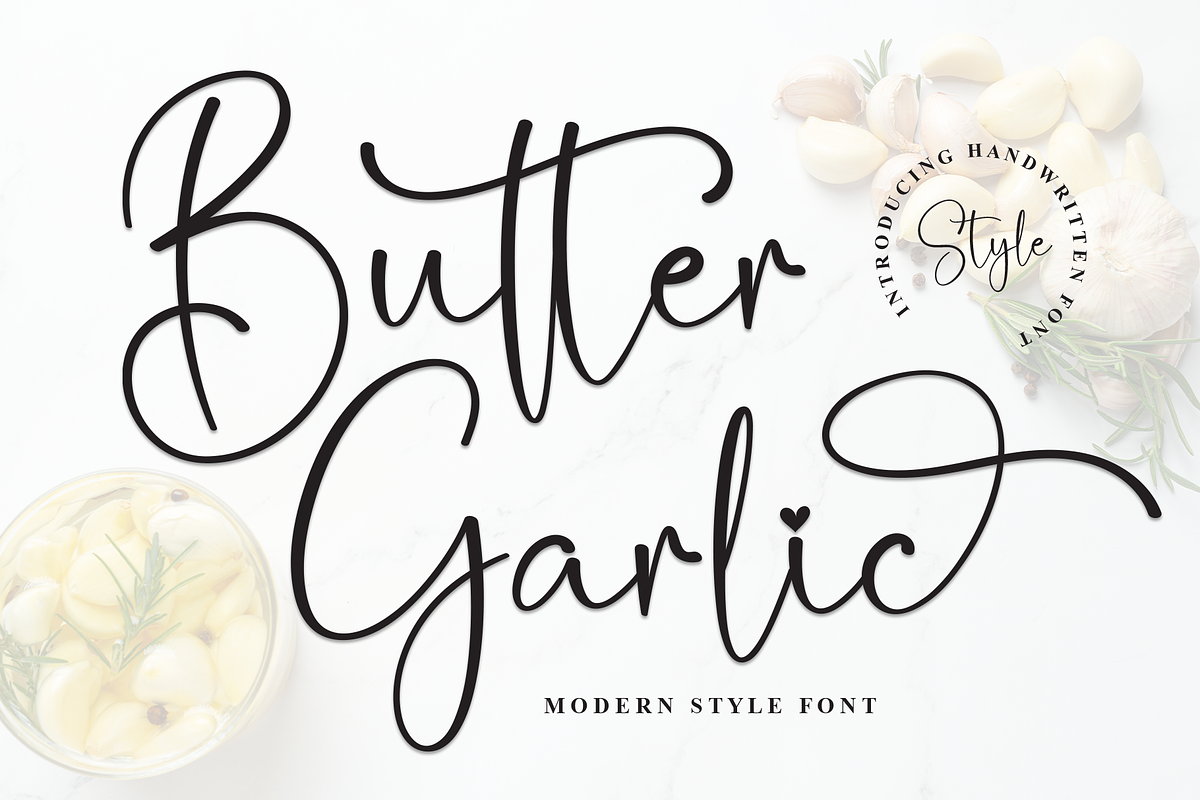 Butter Garlic | Script Font, a Handwritten Font by Scratchones (Photo 1 of 9)