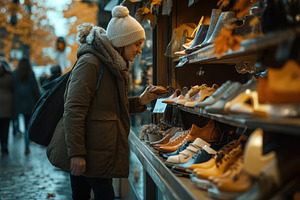 Women engage in shoe shopping, a Photo by Pavel_design