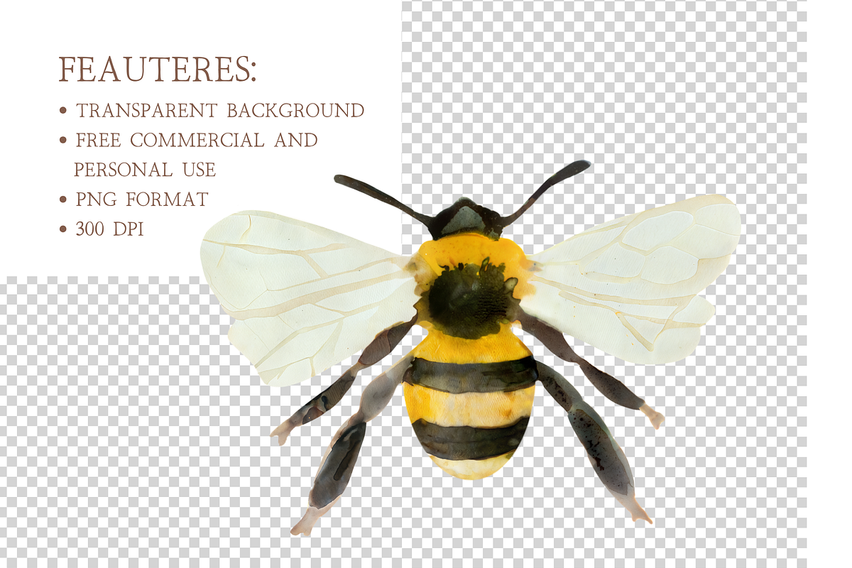 Watercolor Floral Bee Clipart, an Illustration by MockupWizard (Photo 4 of 5)