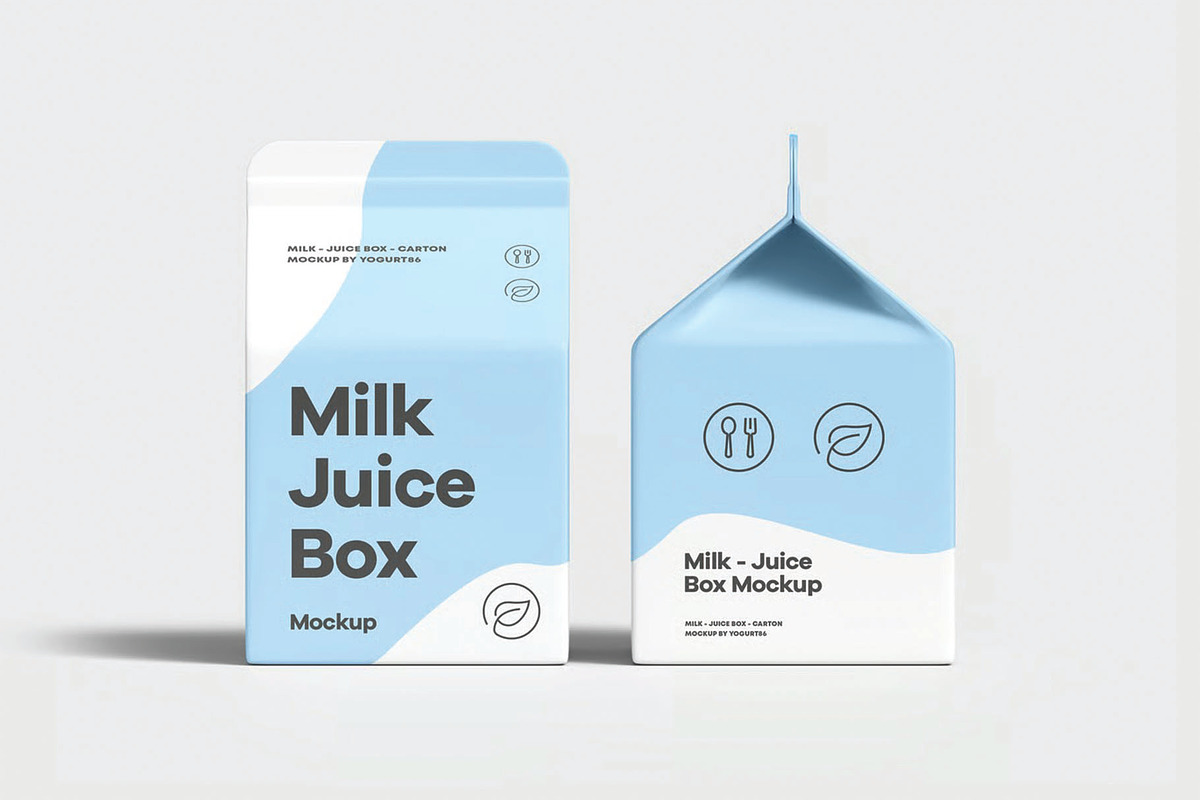 Milk Juice Box Mockup, a Packaging Mockup by DesignRushMarket (Photo 2 of 14)