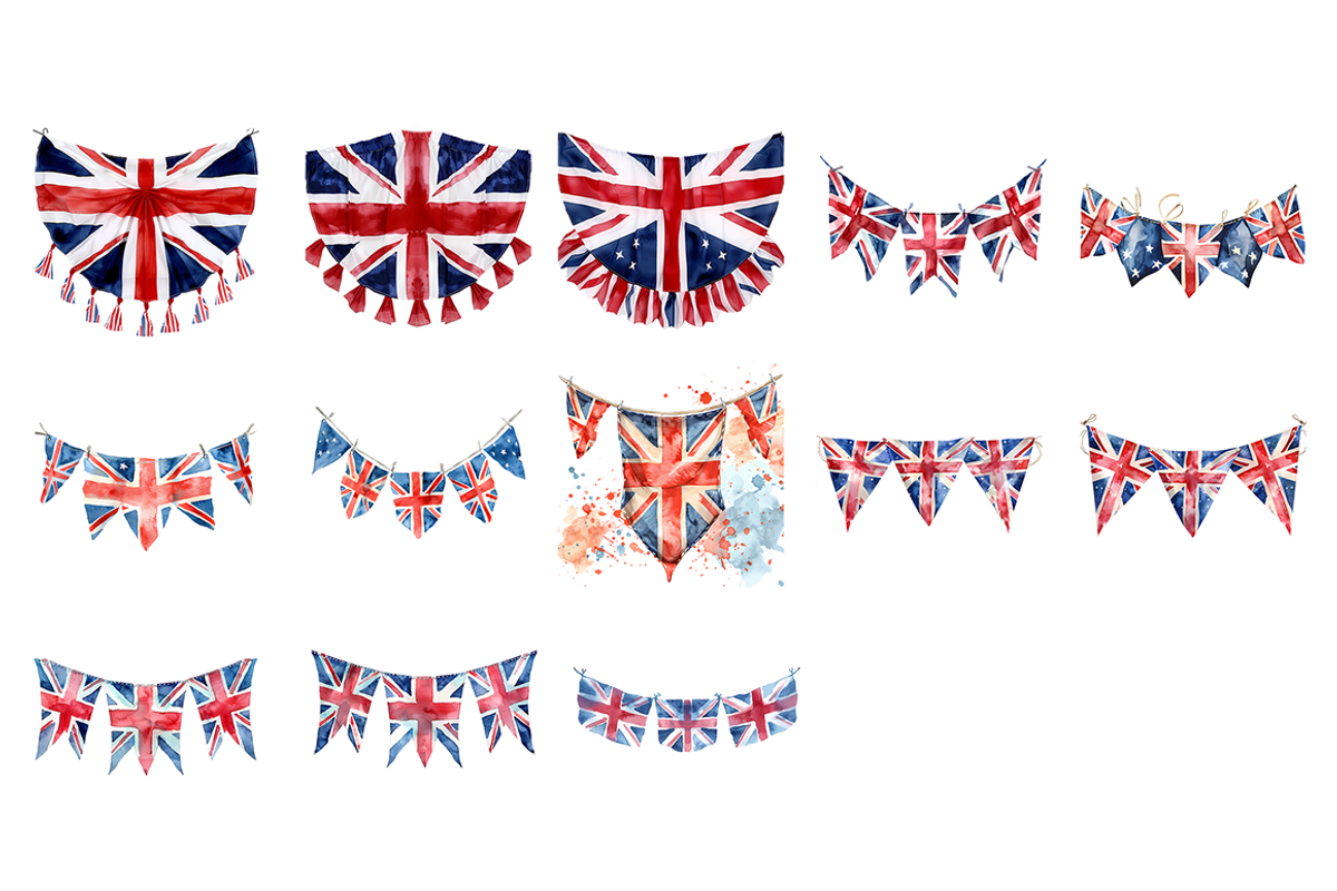 Watercolor UK Bunting Clipart, a Decorative Illustration by stickermadness (Photo 3 of 3)