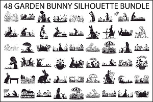 Garden Bunny Silhouette Bundle, an Illustration by jahid234