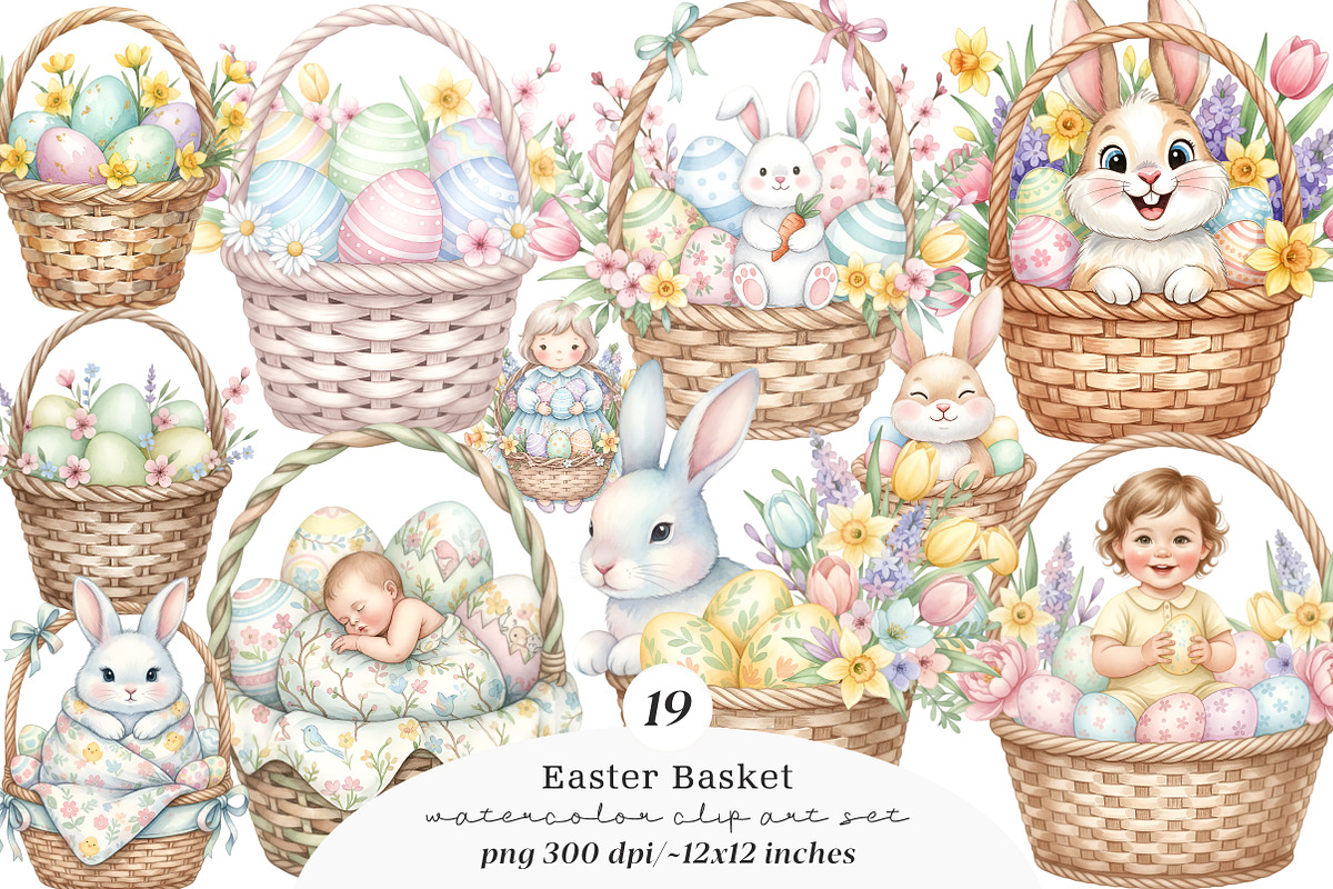 Easter Basket Clipart PNG Bundle, an Illustration by SinaCreation (Photo 1 of 11)