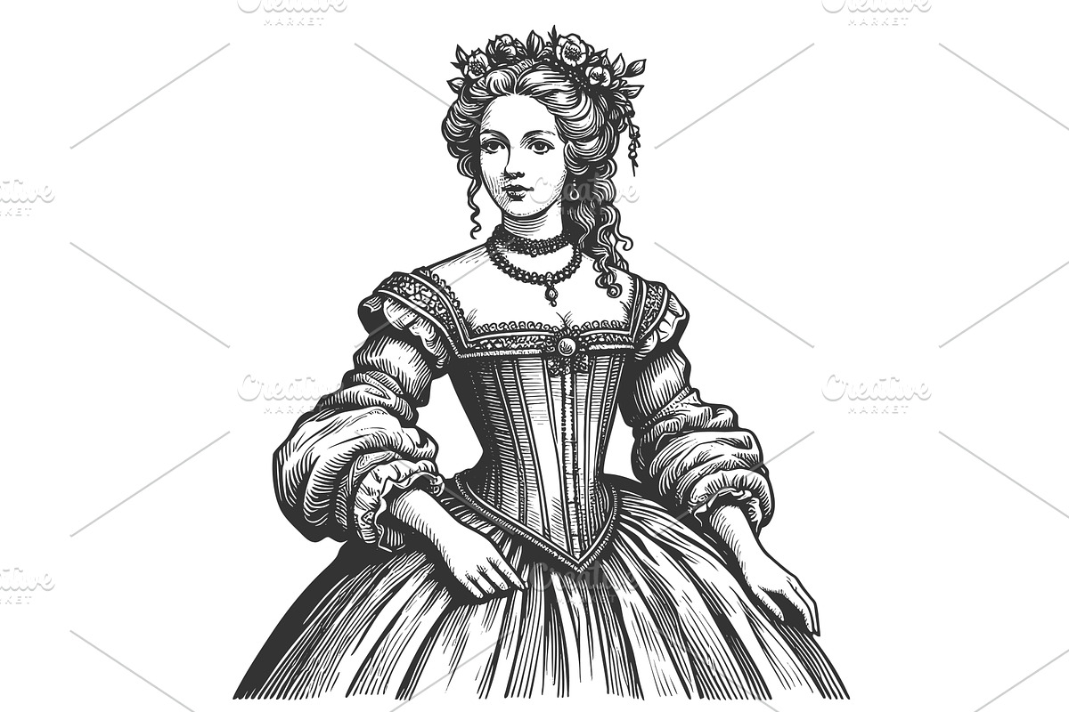 Aristocratic Woman in Gown engraving, a Person Illustration by AlexArt