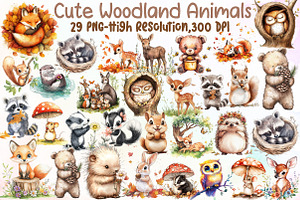 Watercolor Cute Woodland Animals Cli, an Illustration by Sublimation Artist