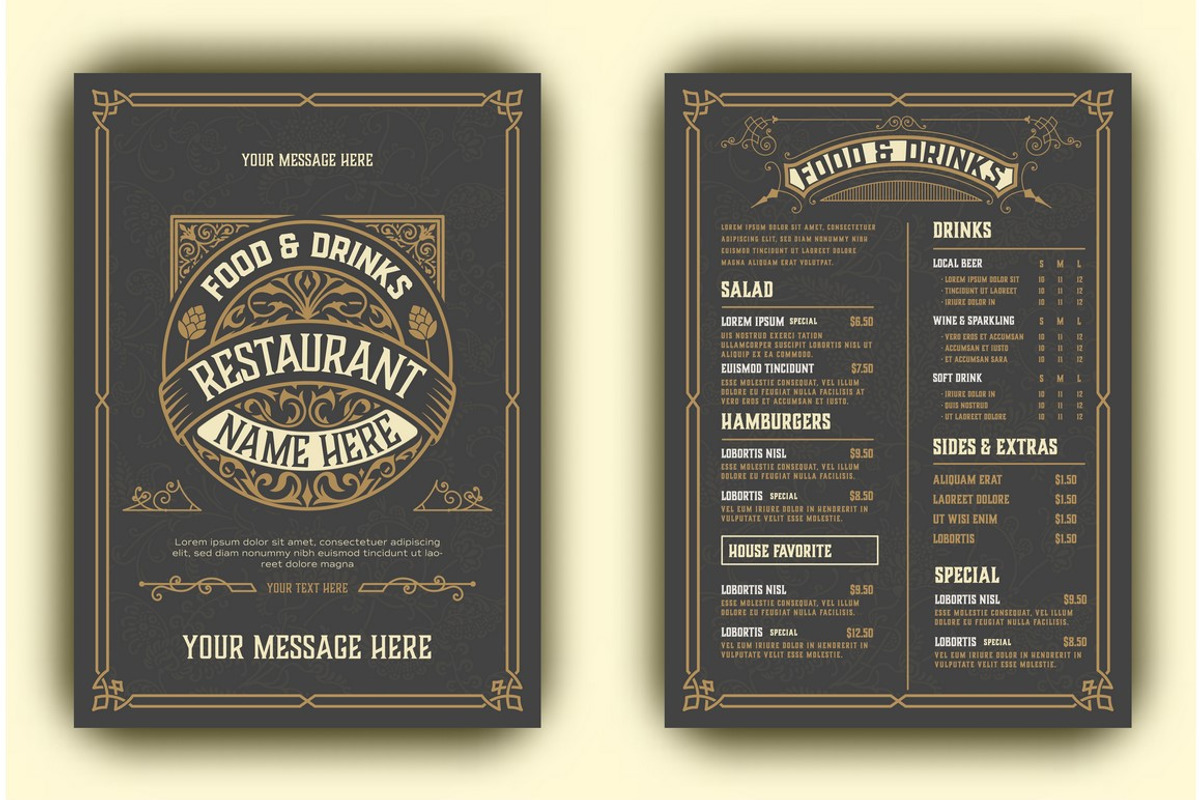 Vintage Menu with classic, a Flyer Template by OneVectorStock