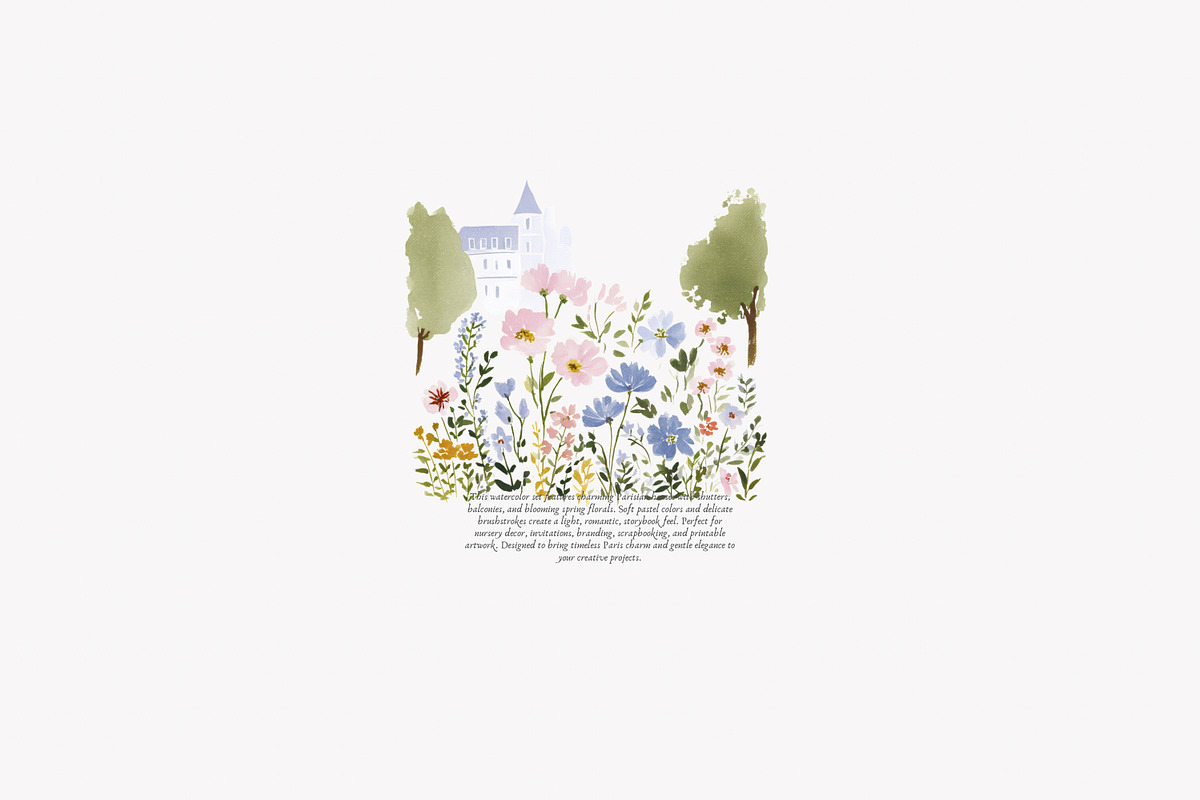 parisian spring houses watercolor, a Decorative Illustration by Patishop Art (Photo 7 of 10)