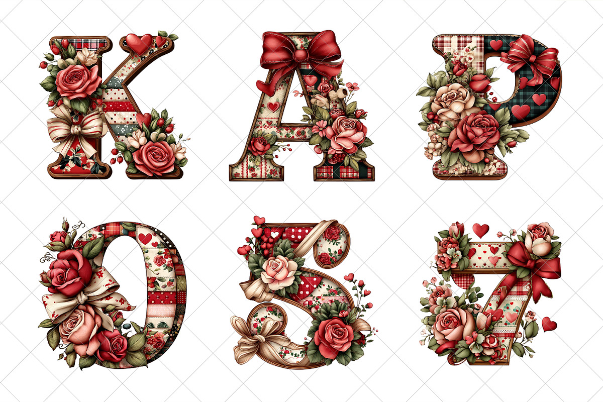 Valentine Patchwork Alphabet, an Illustration by SinaCreation (Photo 3 of 7)