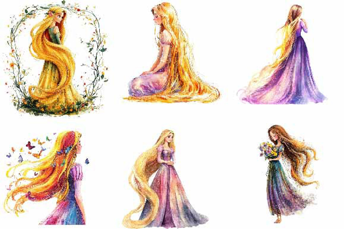 Watercolor Modern Rapunzel Clipart, an Illustration by Designking (Photo 2 of 5)