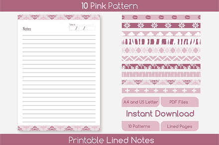 10 Pink Patterns Note Pages