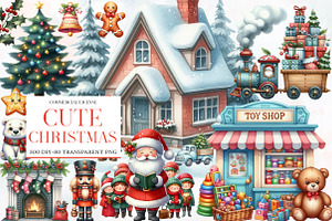 Cute Christmas watercolor clipar, an Illustration by Designworld