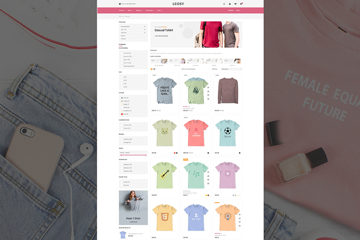 Leosy - PrestaShop T-shirts Store, a Bootstrap Template by Pichforest Studio (Photo 3 of 10)