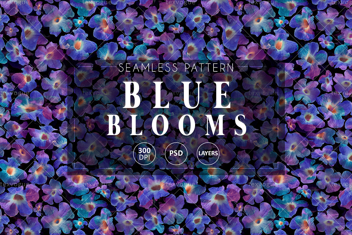 Blue Blooms - Seamless Patterns, a Pattern Graphic by texvogue (Photo 1 of 16)