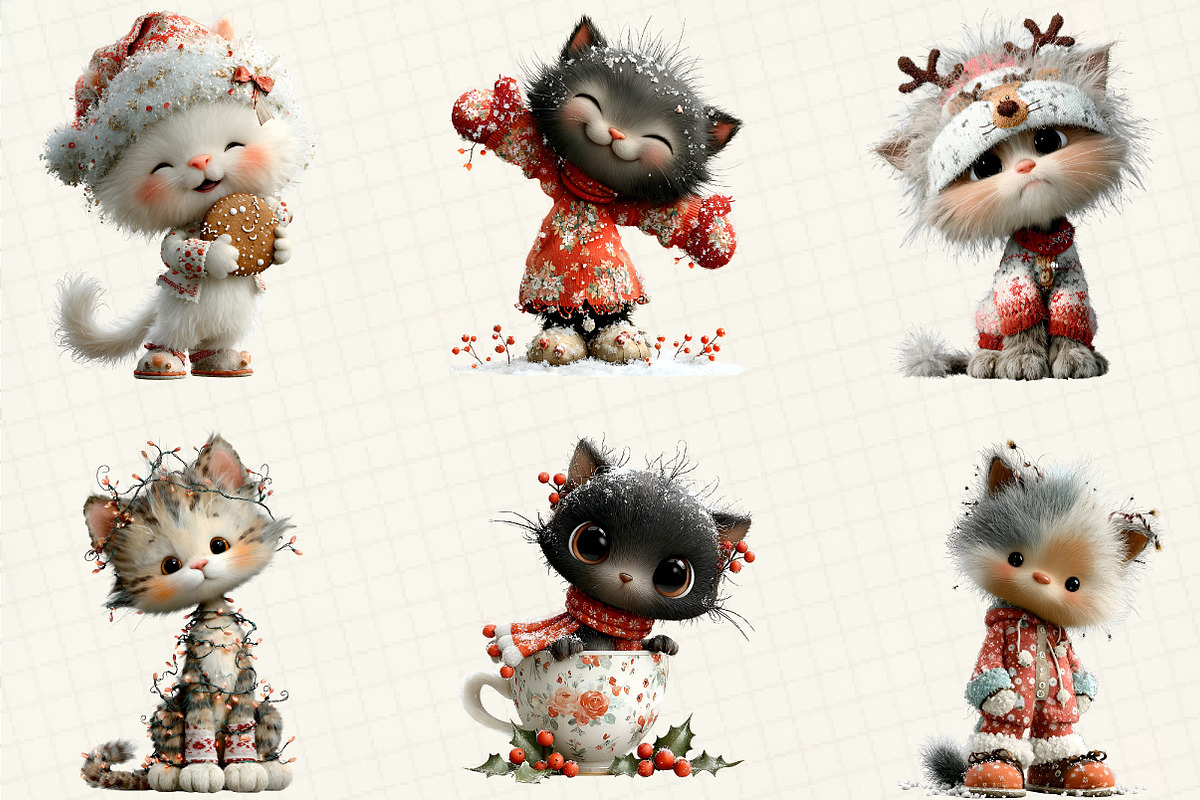 Christmas Cute Cats Clipart, an Illustration by DreamCafeArt (Photo 5 of 8)