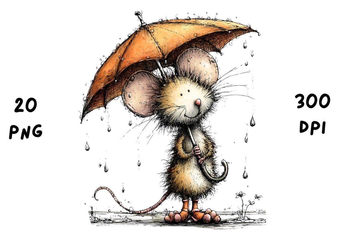 Whimsical Spring Rainy Mouse, an Animal Illustration by GiraffeCreative (Photo 16 of 20)