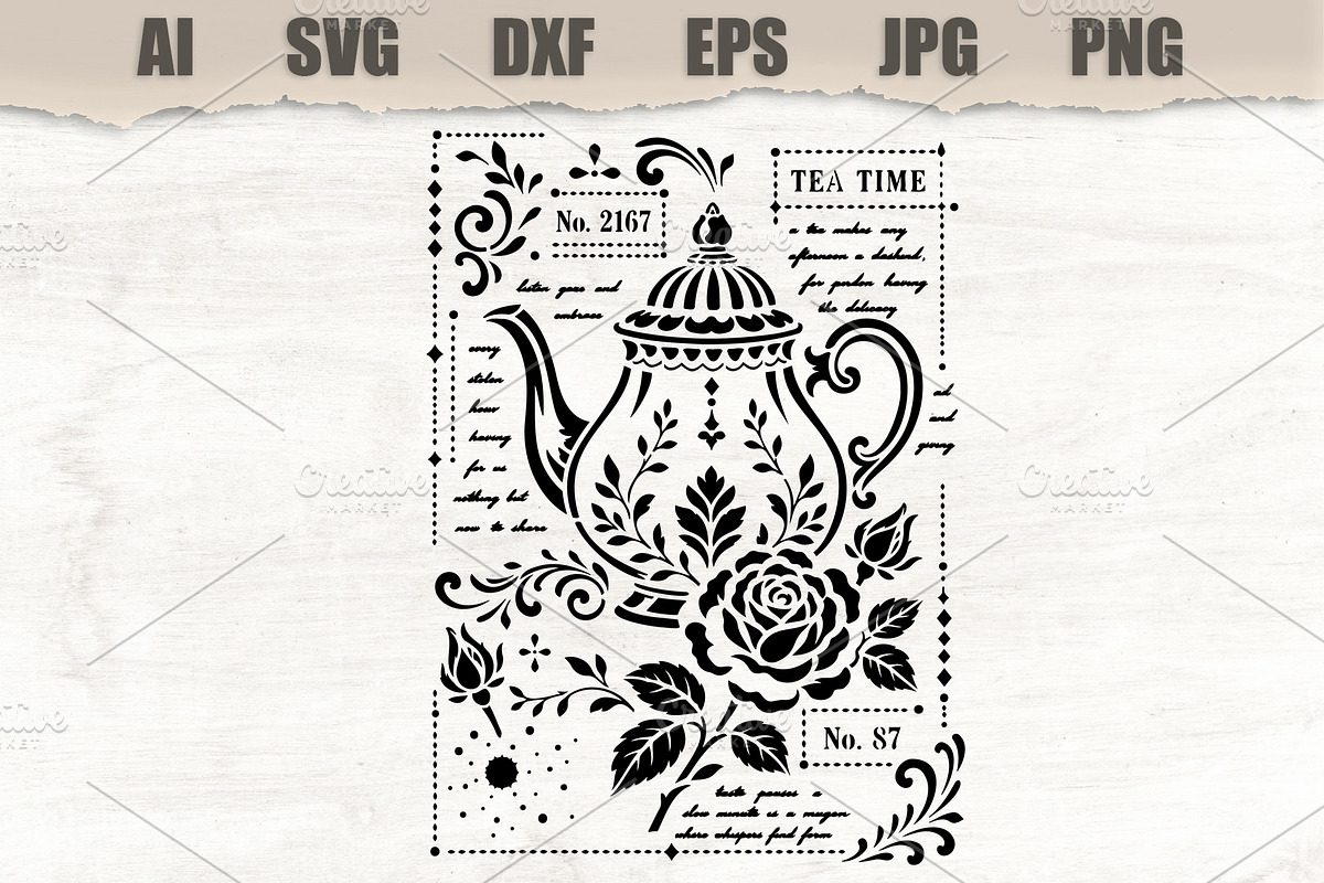 Stencil Vintage Teapot, an Object Illustration by MARYCRAFTIRIA (Photo 1 of 3)