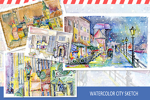 4 Illustrations of old european city