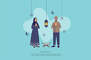 Muslim Family Having Eid Al-Fitr, a Seasonal Illustration by Partikusi Design (Thumbnail 2 of 3)
