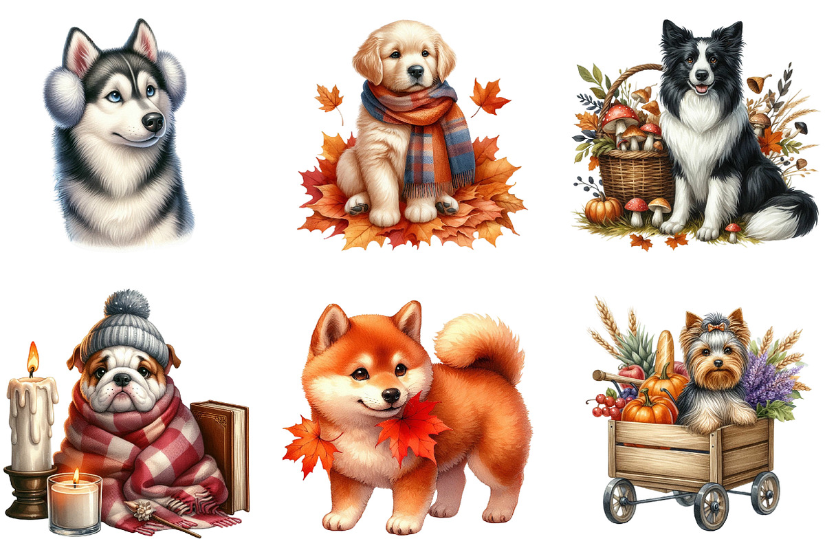 Watercolor Autumn Dog Clipart, a Seasonal Illustration by DreamArtGraphic (Photo 4 of 4)