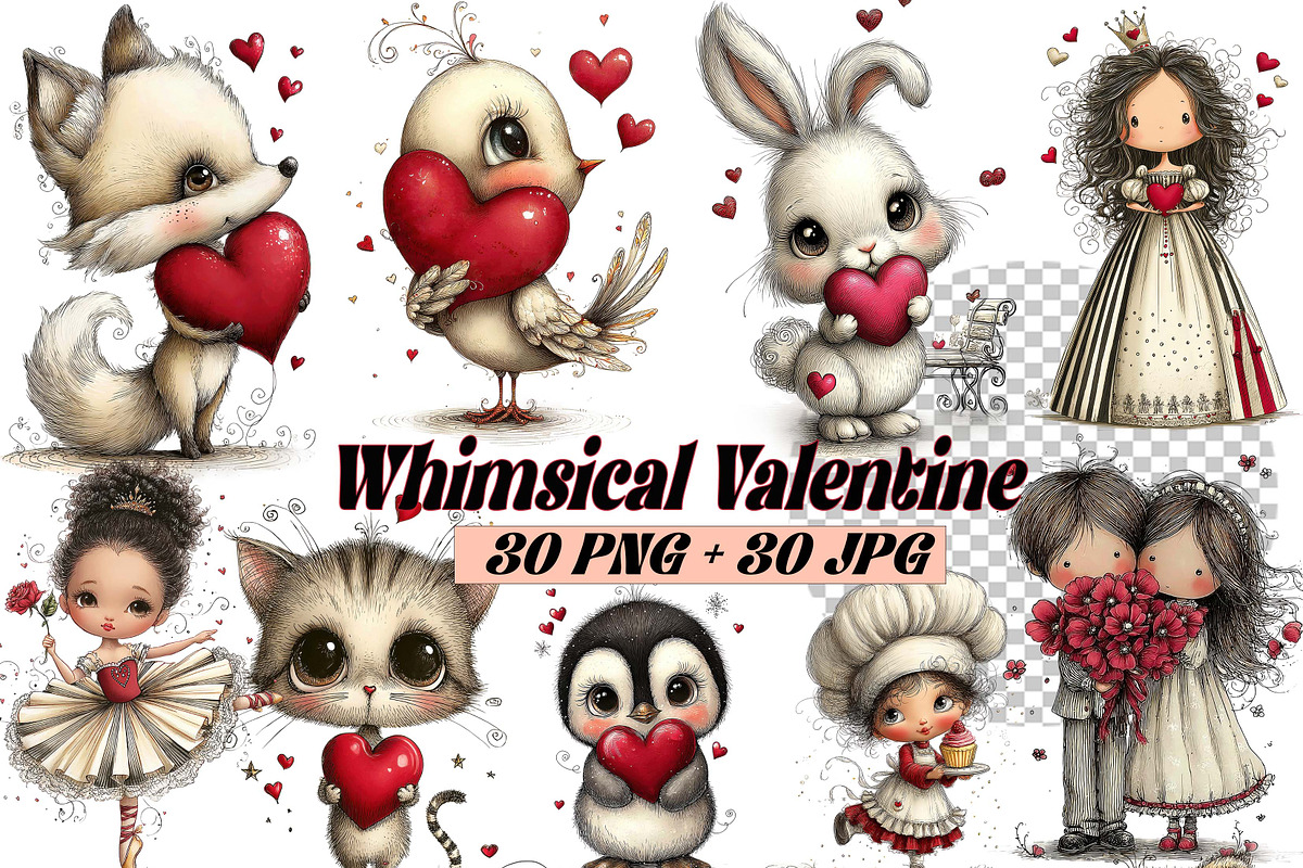 Whimsical Valentine Day Girl Clipart, an Illustration by one-touch (Photo 1 of 16)