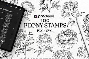 100 Peony Png Svg Procreate Brushes