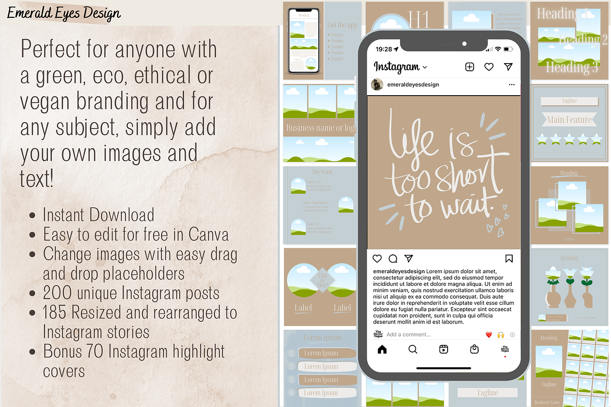 455 Canva Neutral Instagram Template, a Social Media Template by Emerald Eyes Design (Photo 2 of 13)