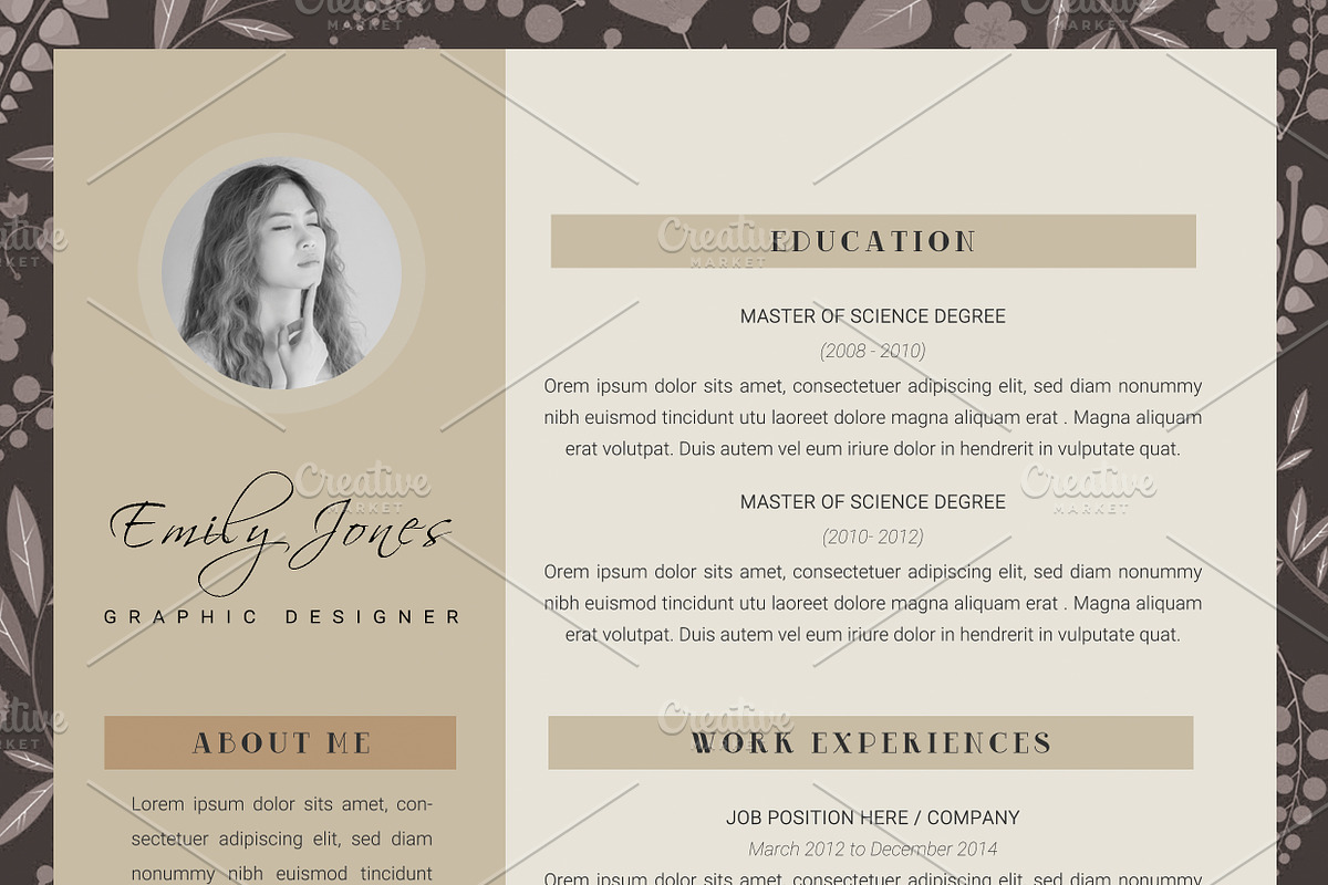 Simple Pattern CV Resume Template - CzM6Ly9maWxlcy5jcmVhdGl2ZW1hcmtldC5jb20vaW1hZ2VzL3NjcmVlbnNob3RzL3Byb2R1Y3RzLzI5Mi8yOTI2LzI5MjYyNTYvcmVzdW1lLW8uanBn