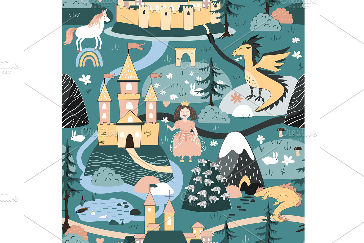 Princess kingdom seamless pattern, an Animal Illustration by Toltemara