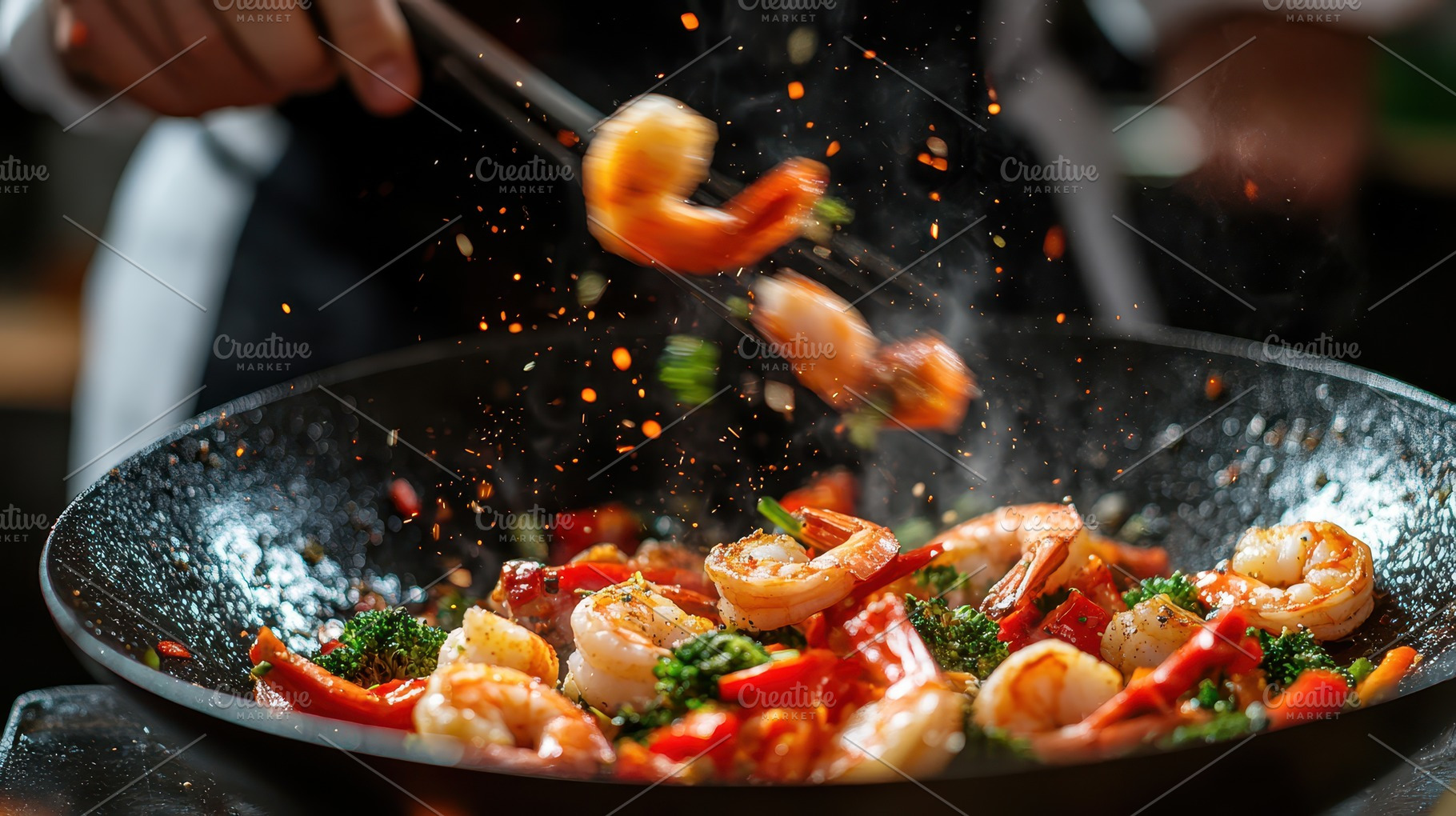 Delicious Shrimp Stir Fry Cooking in, a Food & Drink Photo by Pixeness Studio