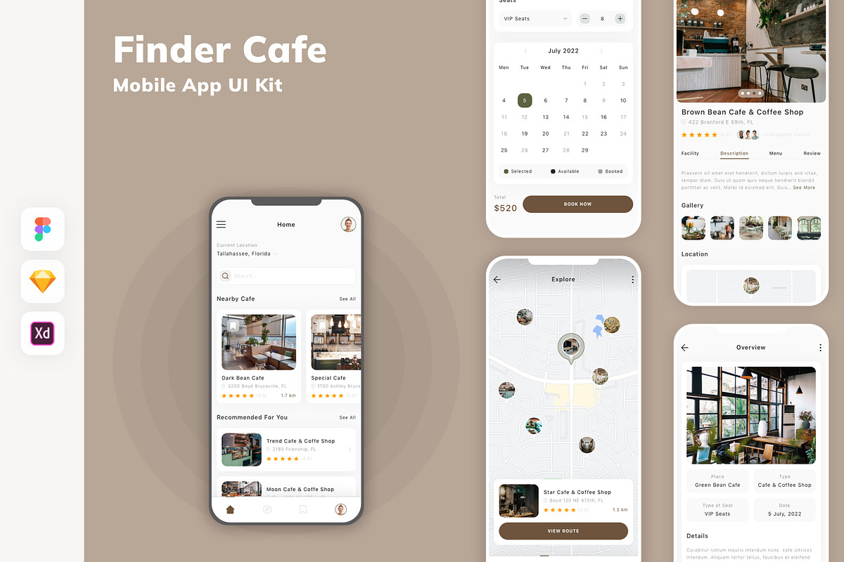 Finder Cafe Mobile App UI Kit, an UI Kit Template by uicube