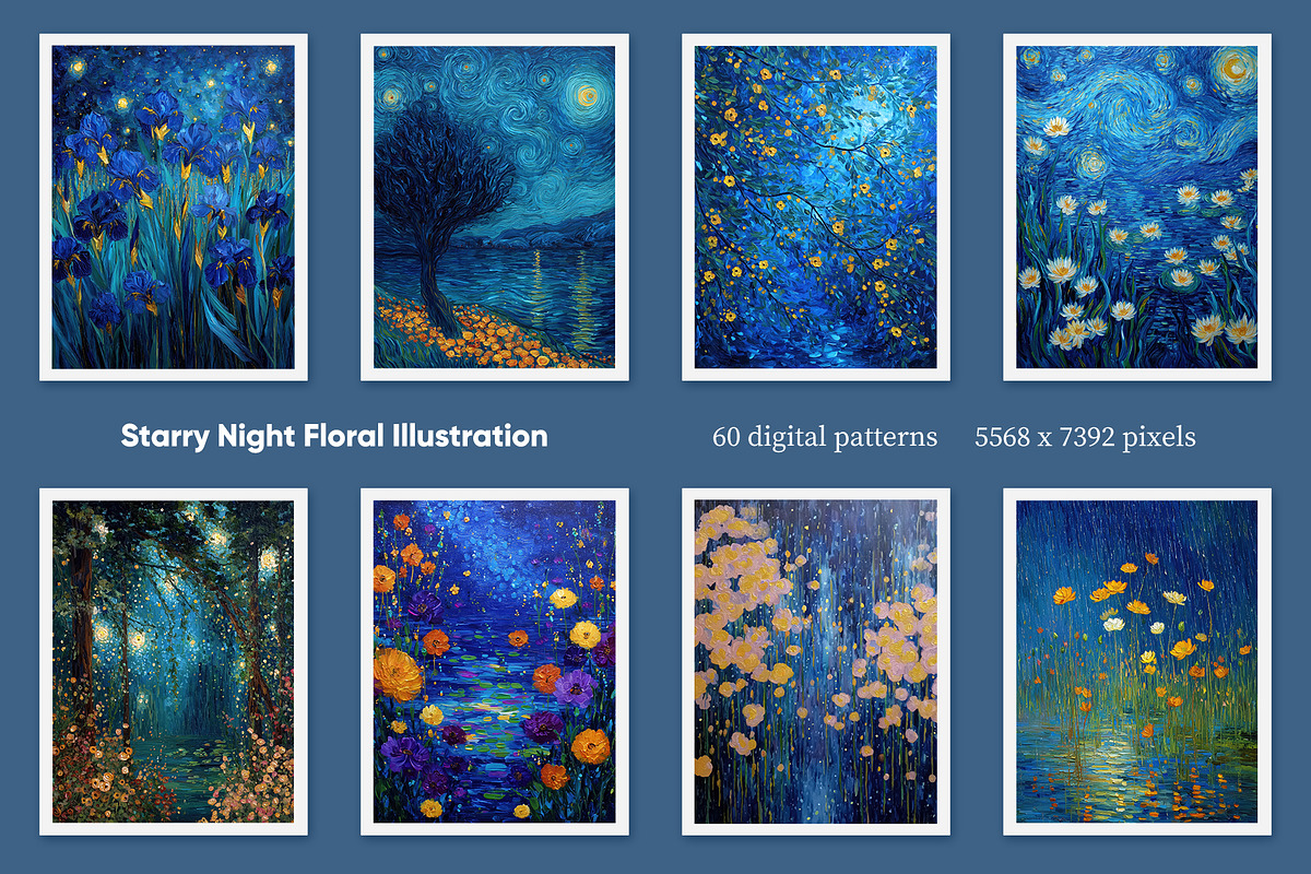 Starry Night Floral Illustration, a Decorative Illustration by Housui Patterns (Photo 6 of 12)