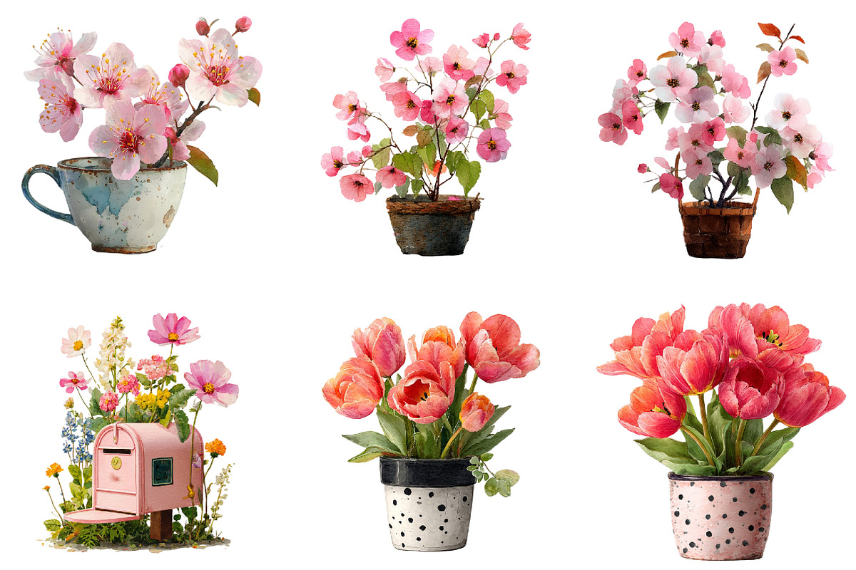 Whimsical Pink Flowers Spring Clipar, an Illustration by DreamArtGraphic (Photo 4 of 4)