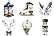 Black and White Christmas Clipart, a Seasonal Illustration by CitraGraphics (Thumbnail 3 of 9)