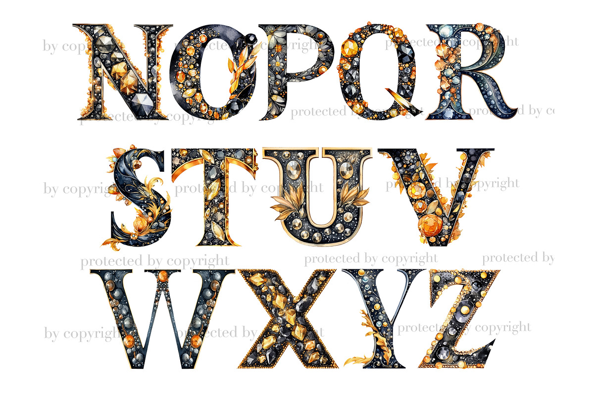 Gold and Black Alphabet Clipart, a Decorative Illustration by GlamArtZhanna (Photo 3 of 5)