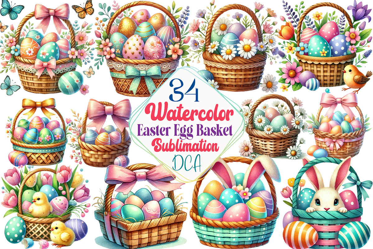 Easter Egg Basket Sublimation PNG, an Illustration by DreamCafeArt (Photo 1 of 5)