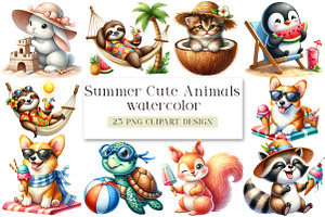 Summer Cute Animals Clipart, a Seasonal Illustration by DreamArtGraphic