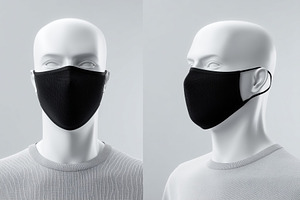 Two black face masks mockup on white mannequins, one from the front and one fro, a Mask Mockup by Textures & Backgrounds