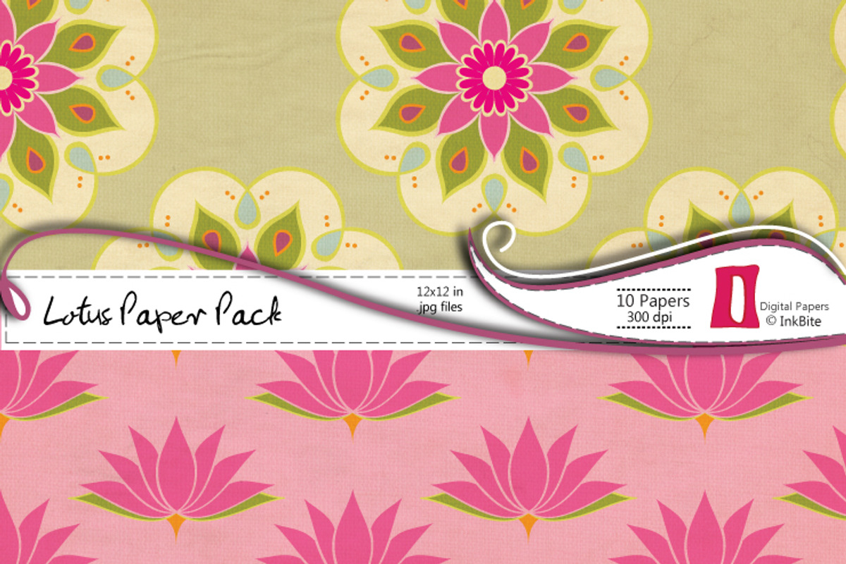 Pink Lotuses Digital Papers preview 2