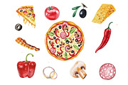 Watercolor pizza collection, a Pattern Graphic by lenavetka87 (Thumbnail 1 of 3)