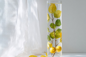 Lemon branches, tall glass cylinder, an Architecture Photo by Virgo Studio