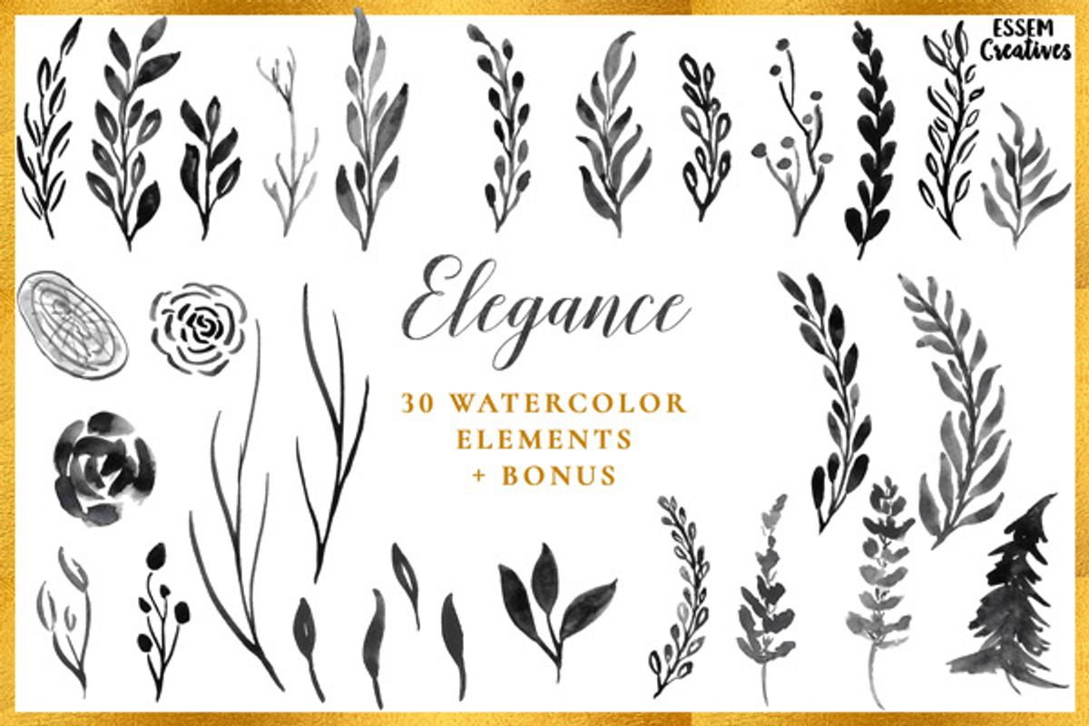 Gray Watercolor Leaves Clipart, a Texture Illustration by Essem Creatives (Photo 2 of 3)