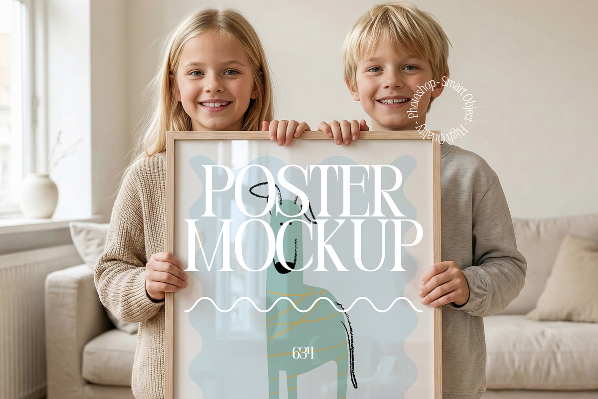 Siblings Holding A1 Frame Mockup, a Mockup by First Impression Mockups (Photo 1 of 4)