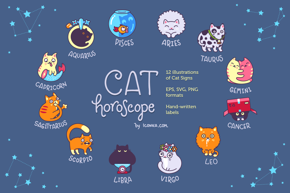 Cat Horoscope Icons And Labels, an Outline Icon by Iconka (Photo 1 of 3)