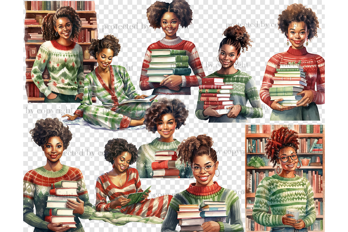 Holiday Reading Black Girls Clipart, a Person Illustration by GlamArtZhanna (Photo 5 of 5)