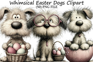 Whimsical Easter Dogs Clipart, an Illustration by DreamPrint404