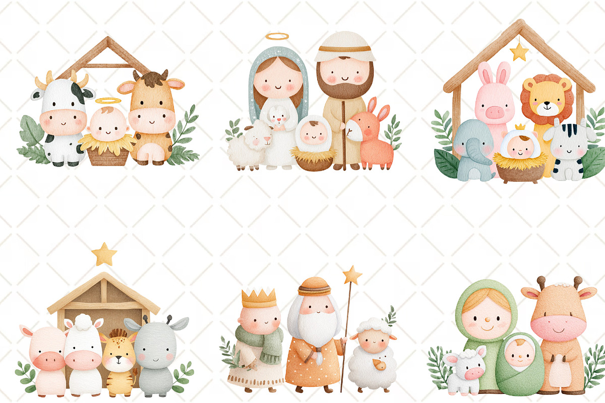 Christmas Nativity ClipArt Cute Anim, an Illustration by Black Bird Studio (Photo 2 of 6)