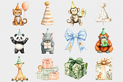 Watercolor Safari Birthday Clipart, a Seasonal Illustration by Design Market (Thumbnail 5 of 5)